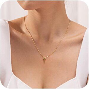 Women  D Small Cross, Gold 14K Gold Plated Crown Cross Necklace - Non-Tarnish